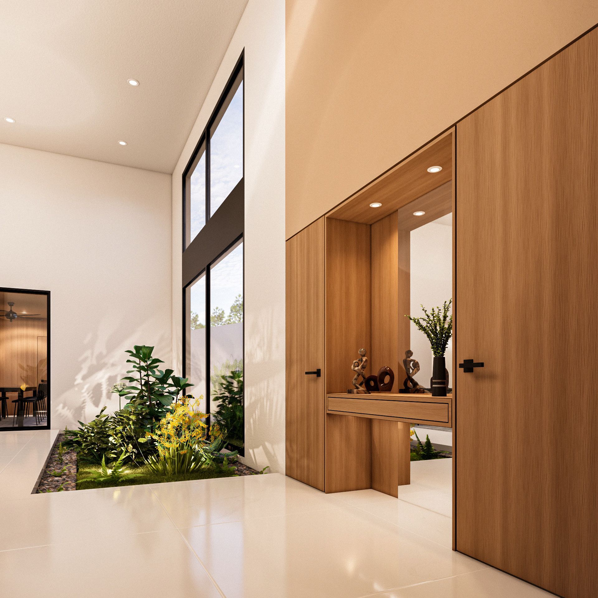 OHMS ARQUITECTURA Jardín interior con doble altura