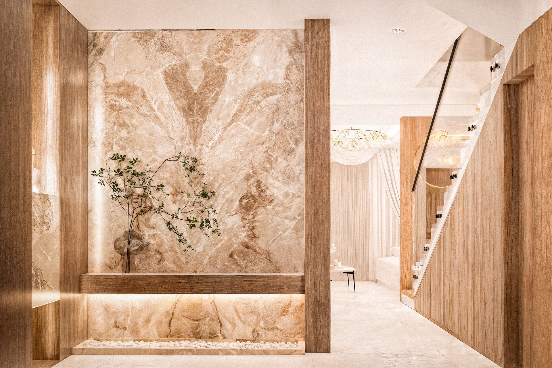 Recibidor con efectos amaderados