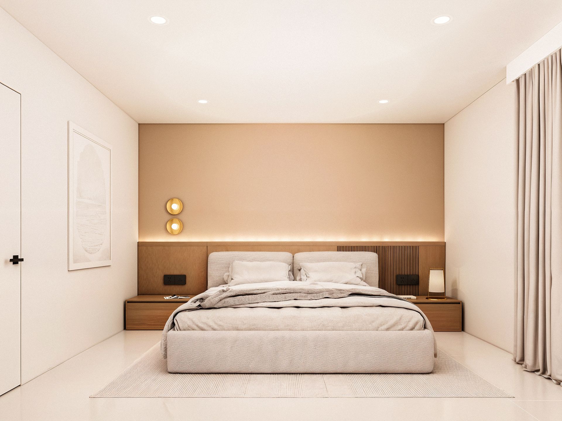 Recamara estilo clásico moderno neutro con iluminación led