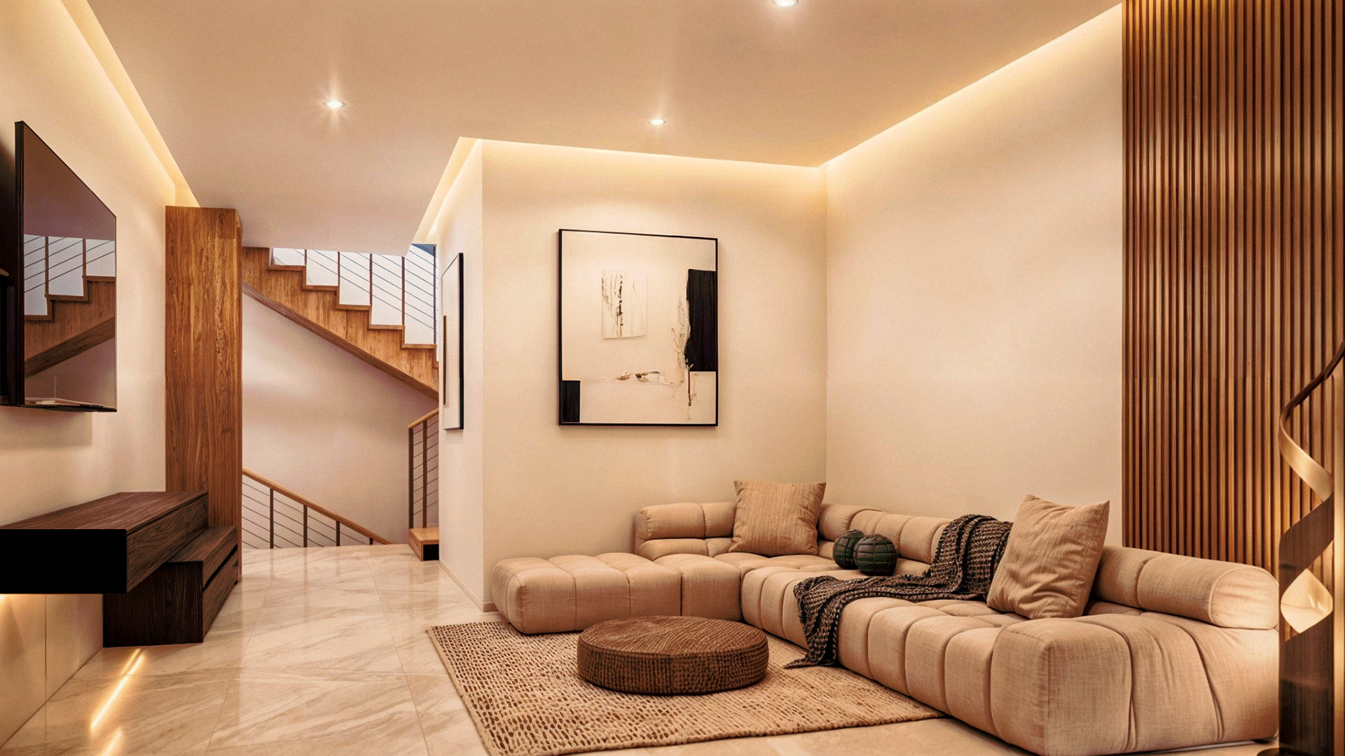 área de descanso con tv y sofá