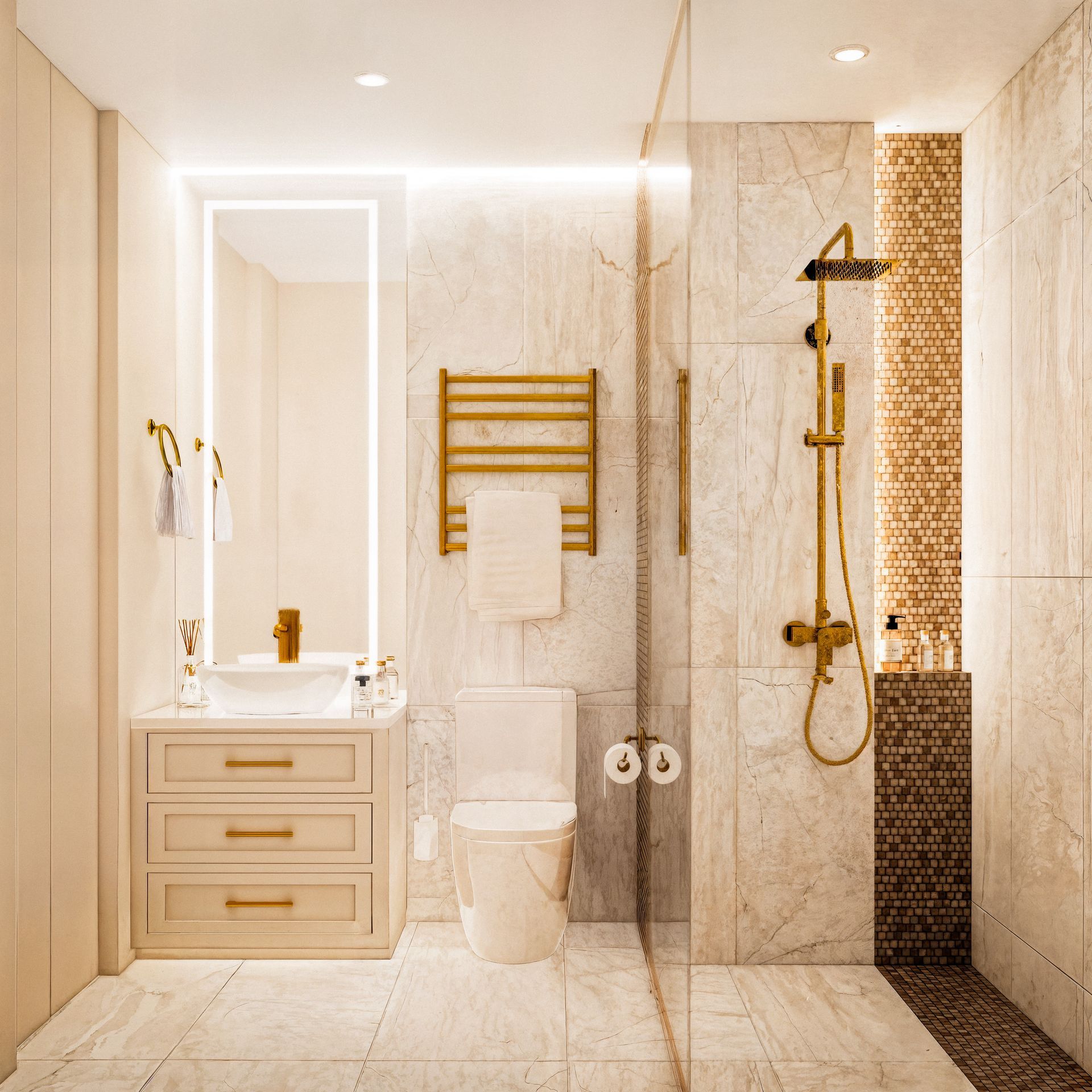 Baño secundario inteligente con cancel de piso a techo