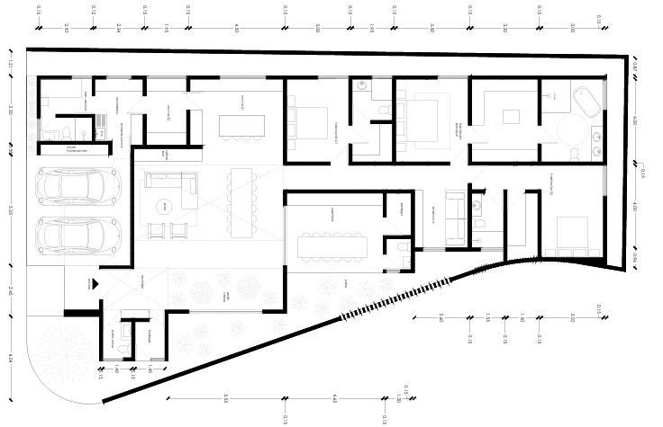 Diseño arquitectónico de un solo nivel en 300m2
