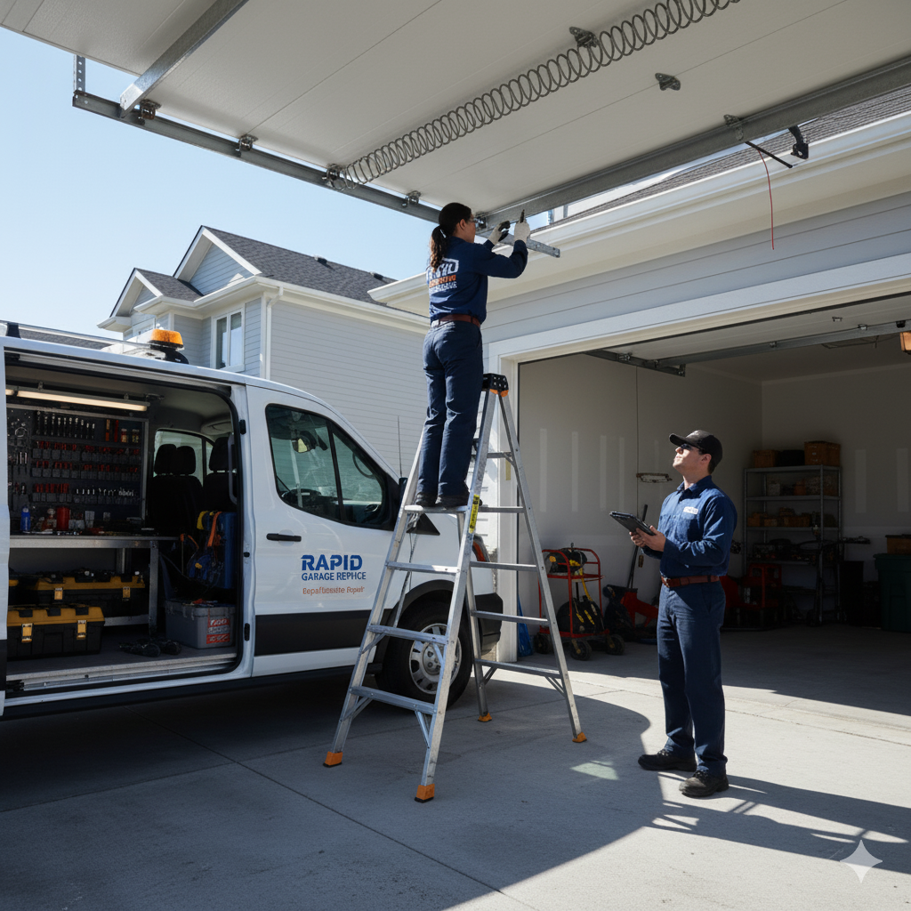 Professional Overhead Door Springfield technician repairing garage door system