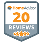 A home advisor 20 reviews badge with three stars on it.
