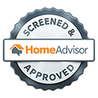 A screened and home advisor approved seal on a white background.