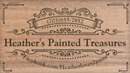 Business card for Heather's Painted Treasures. Features a wooden background, phone number, and Facebook address.