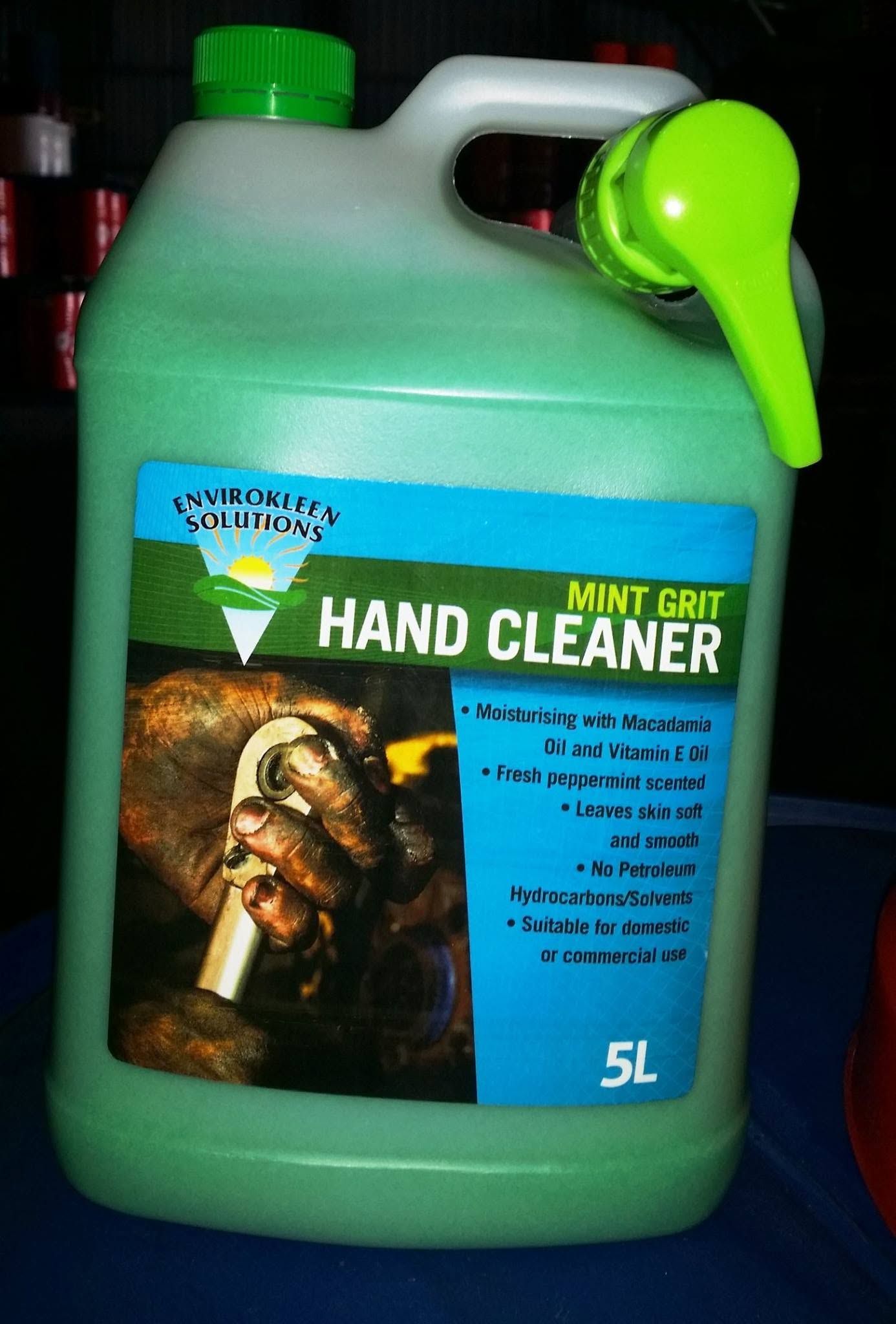 Green Jug of Mint Grit Hand Cleaner With a Pump — Envirokleen Solutions In Slade Point, QLD