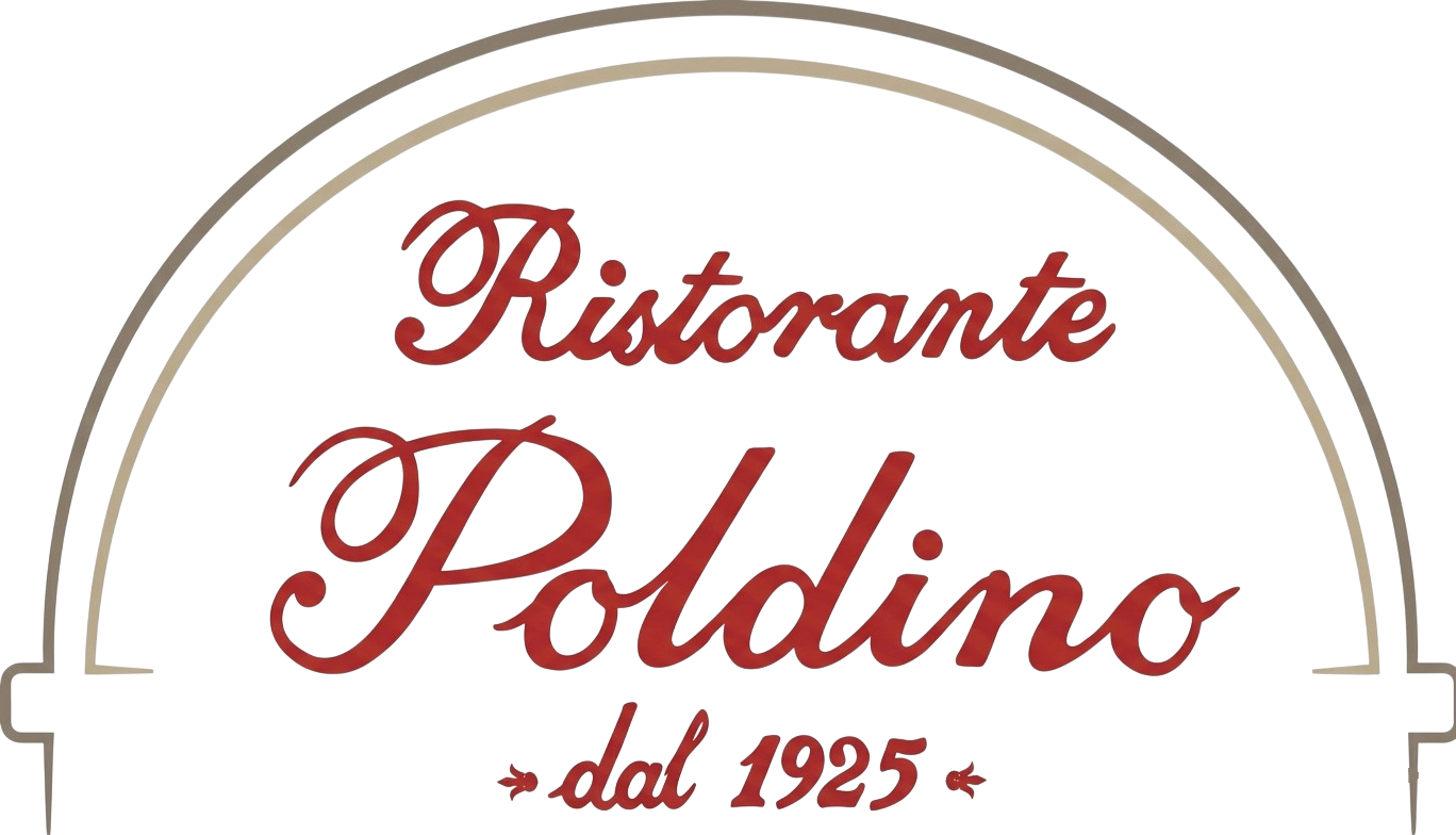 Logo per il Ristorante Poldino, con testo in corsivo rosso e la scritta 