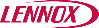 A red and white logo for lennox on a white background