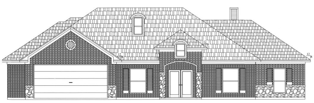 a black and white drawing of a brick house with a roof .