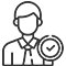 A man in a suit and tie is holding a magnifying glass with a check mark on it.