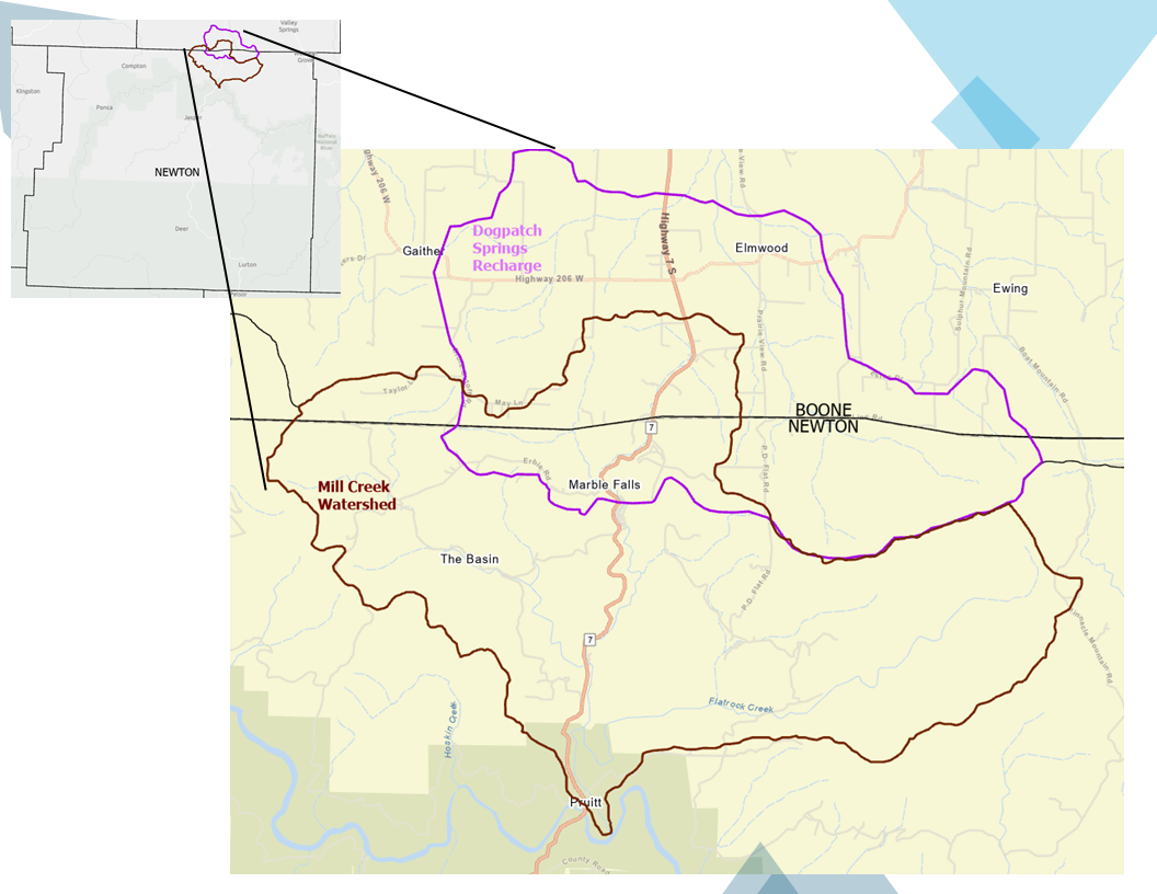 A map of Boone Newton with a purple circle in the middle of it