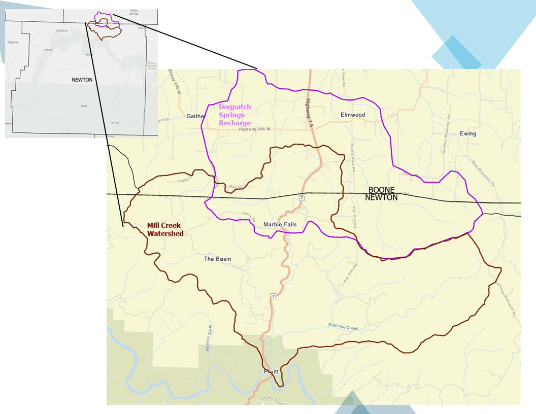 A map of the Mill Creek Watershed and the Dogpatch Springs Recharge area