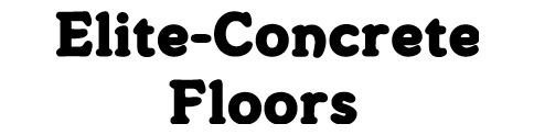 Logo for Elite Concrete Floors: dark gray abstract design and text on white background.