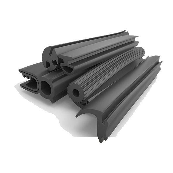 Varios perfiles de extrusión de caucho negro.