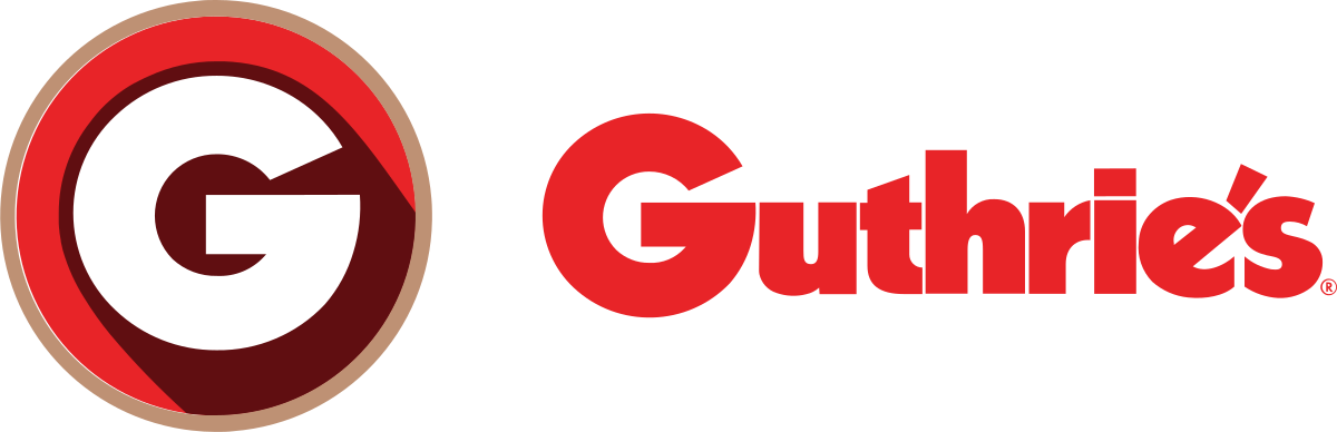 The logo for guthrie 's is red and white and has a circle in the middle.