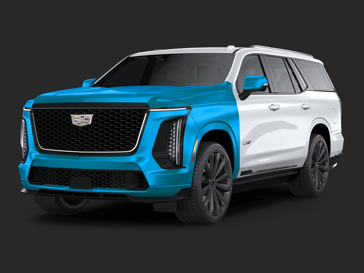 A blue and white porsche 911 is on a black background.