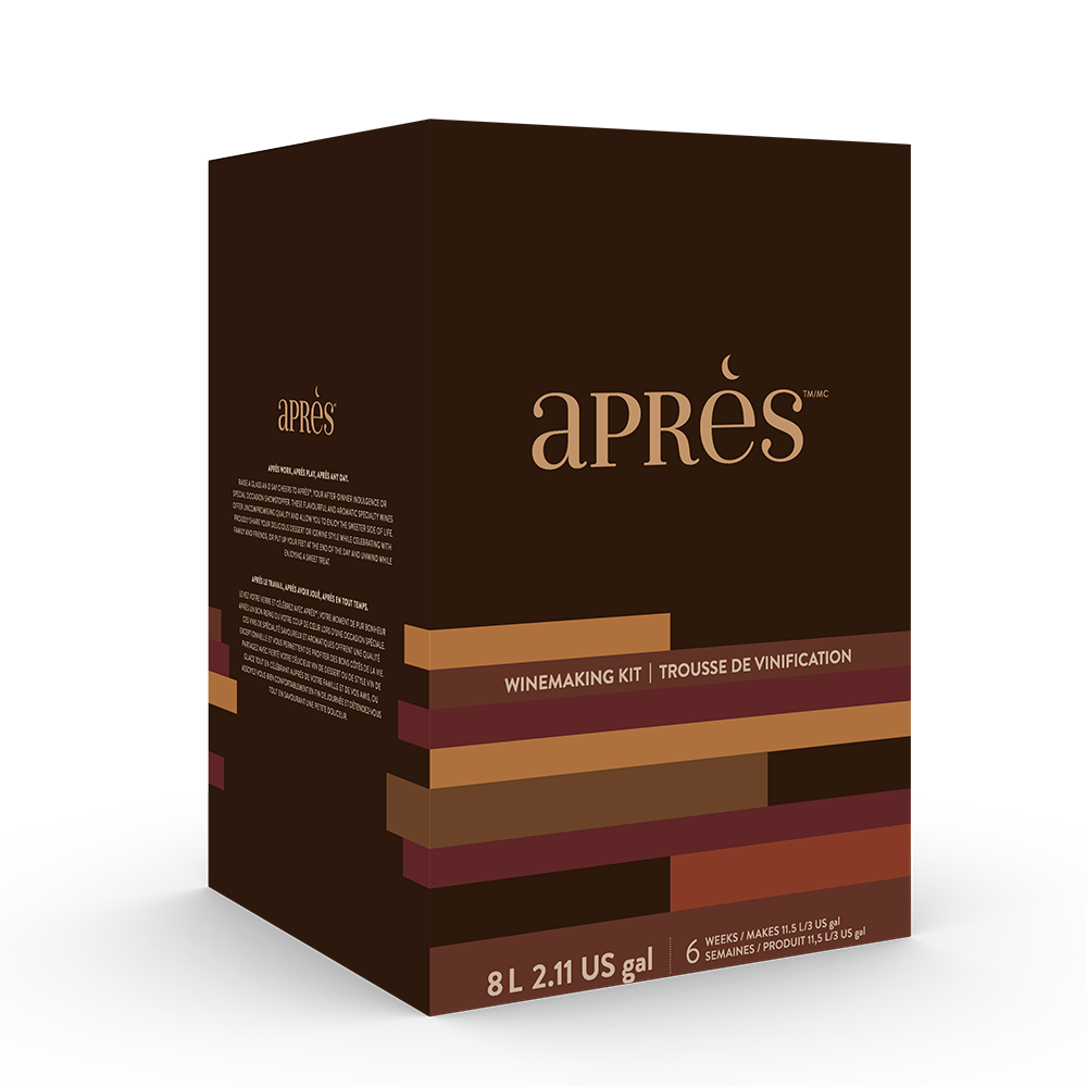 Box of Après nail product in shades of brown, with gold text. 8L 2.11 US gal, 5 liters concentrate.