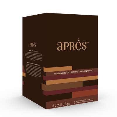 Box of Après nail product in shades of brown, with gold text. 8L 2.11 US gal, 5 liters concentrate.