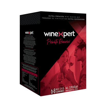 Wine making kit box, black and red with couple tasting wine, product branding.
