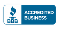 Blue Better Business Bureau (BBB) Accredited Business logo featuring the torch icon and the text 