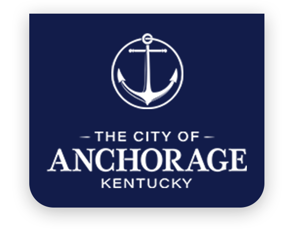 The logo for The City of Anchorage, Kentucky, featuring a white anchor inside a circle on a dark blue background.