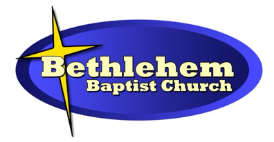 The Bethlehem Baptist Church logo, featuring white text on a blue oval, accented by a yellow star cross.