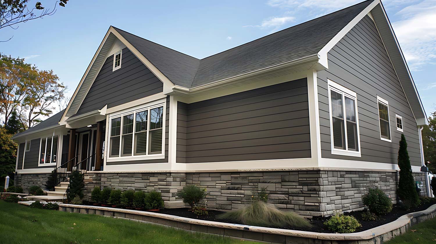 red painted house with siding and masonry