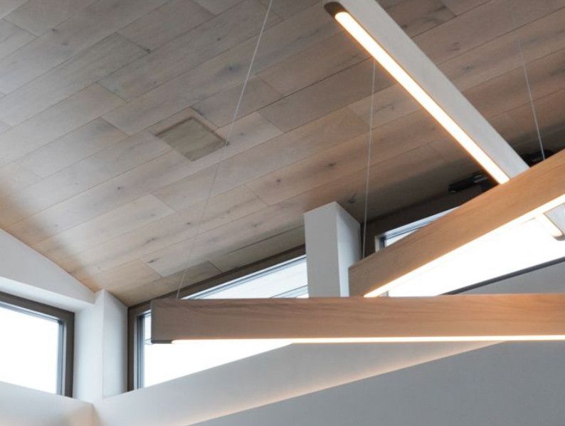 A ceiling with a few lights hanging from it