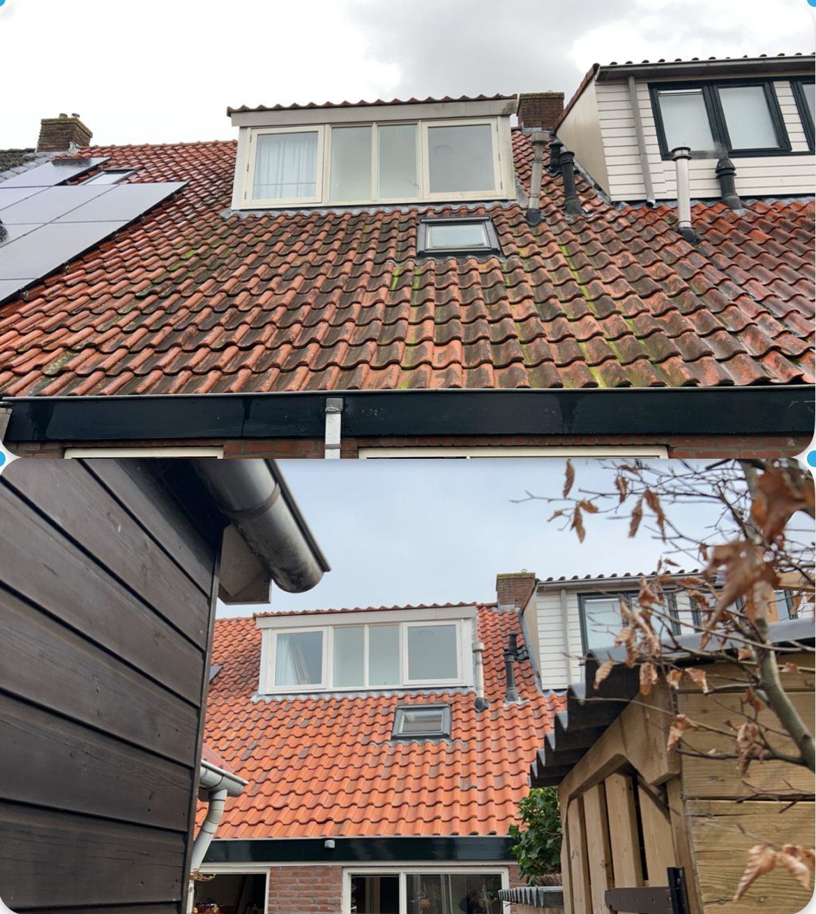 Dak reinigen door middel van lage druk. 