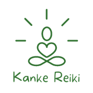 Un logo para kanke reiki con una posición de loto y un corazón en el medio.