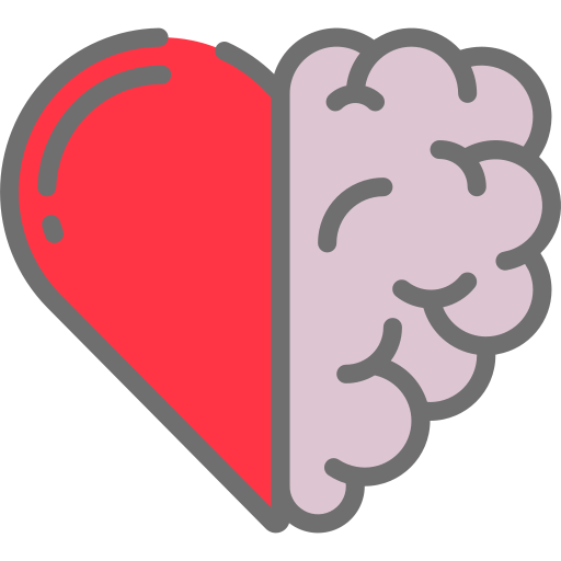 Un corazón con un cerebro en el medio.