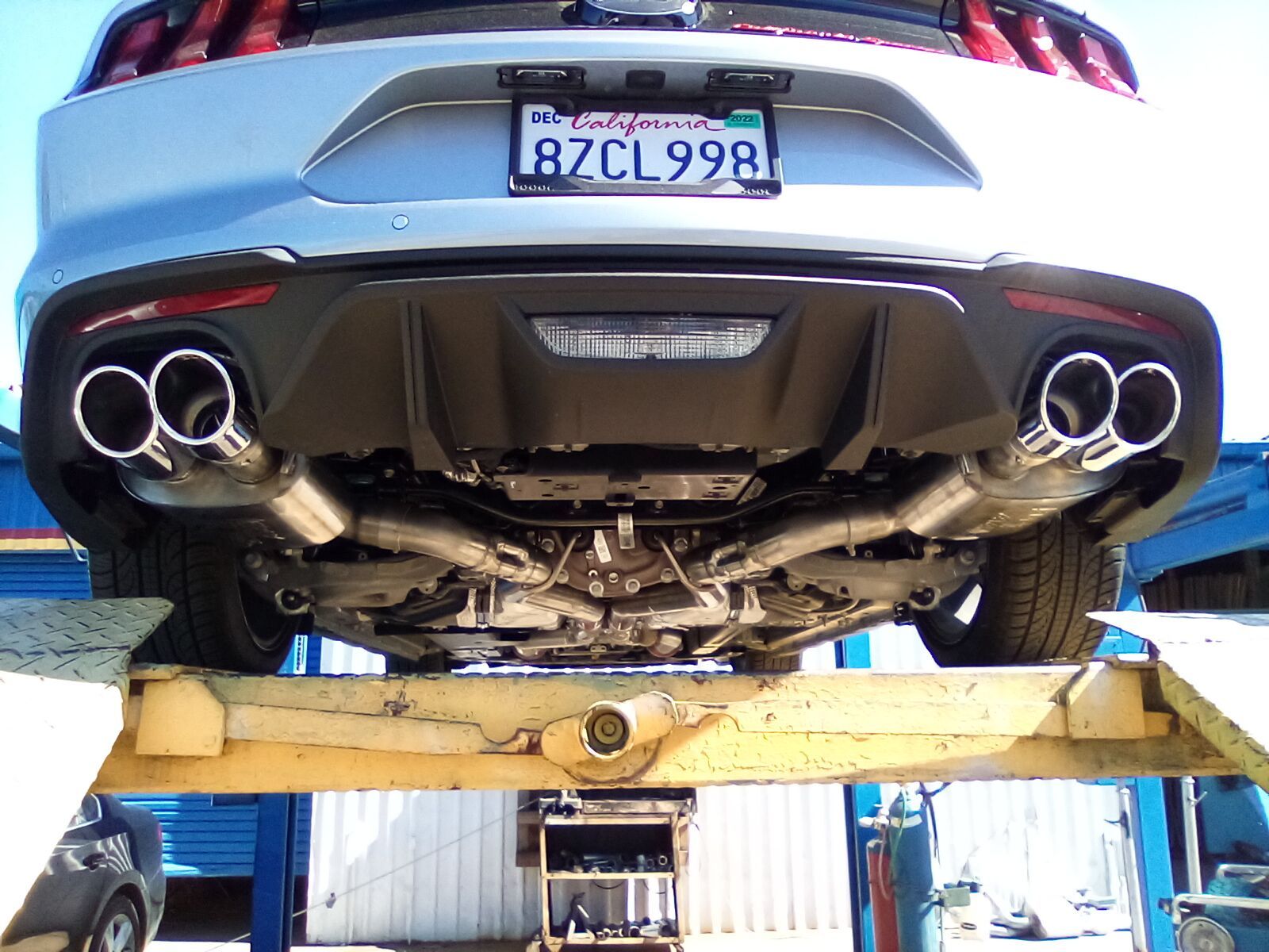 Back View of a Car on a Lift — San Diego, CA — Dualtone Automotive