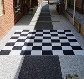 Chequered pattern paving outdoors