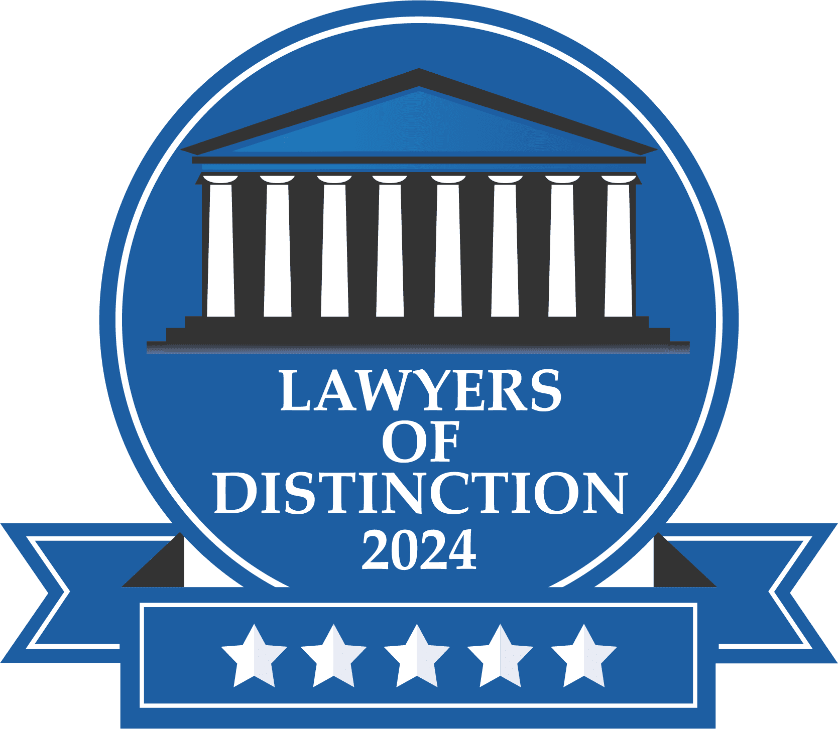 A blue badge that says lawyers of distinction 2024