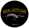 The logo for socal auto care is a black circle with a car on it.
