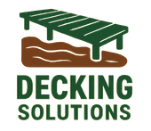 Green deck over brown soil, "Decking Solutions" text.