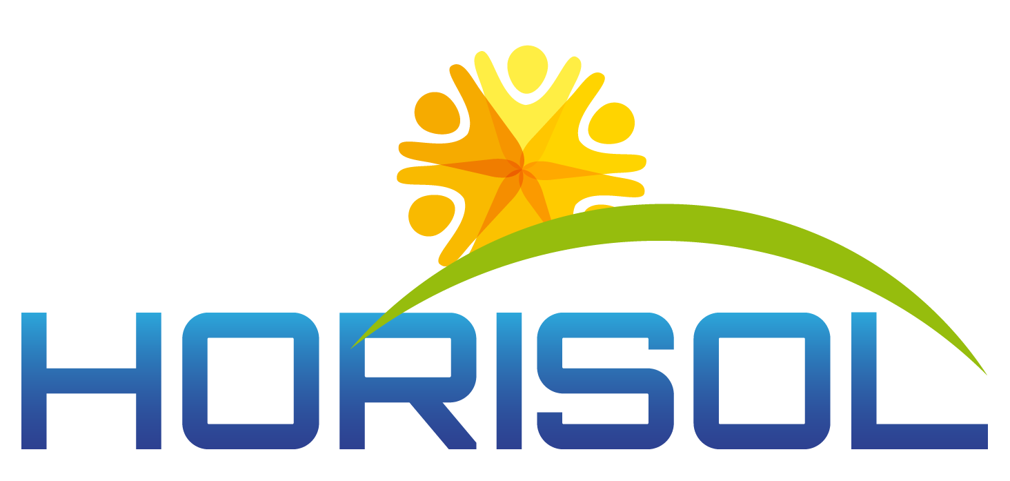 Un logo pour horisol avec un soleil et des gens dessus