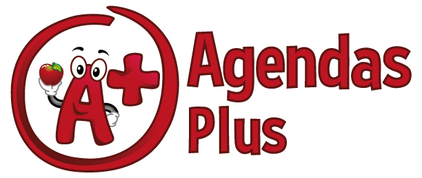 Le logo d'Agendas Plus comporte un personnage de dessin animé.
