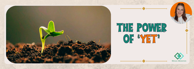 'The Power of Yet' - Mosaic Mediation. Man looking at the finish line flag.