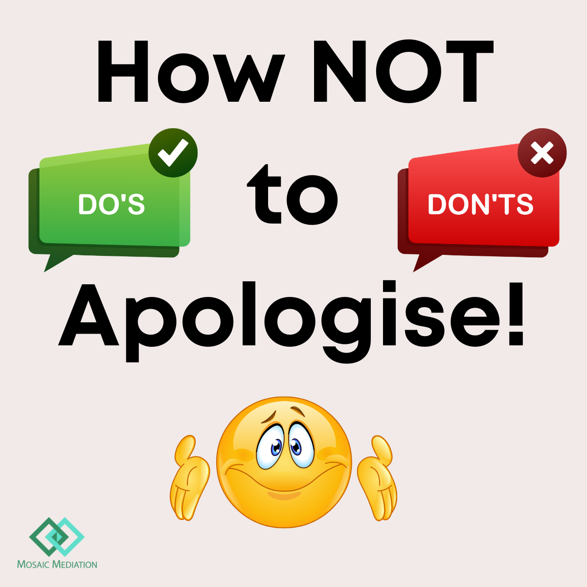 Text: How NOT to Apologise. Image: Confused emoji face.