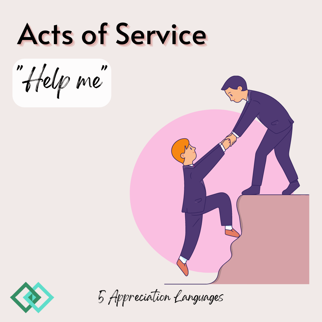 Image showing 1 person helping another person up a hill. Text: 'Acts of service' and 