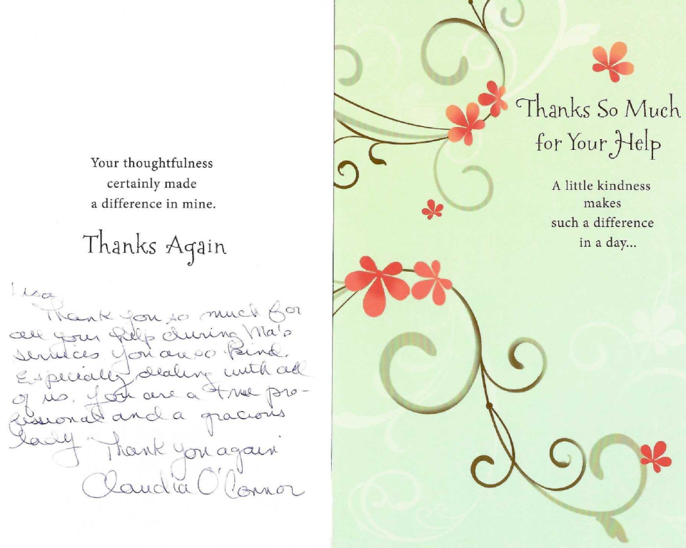 letter review sent to funeral home