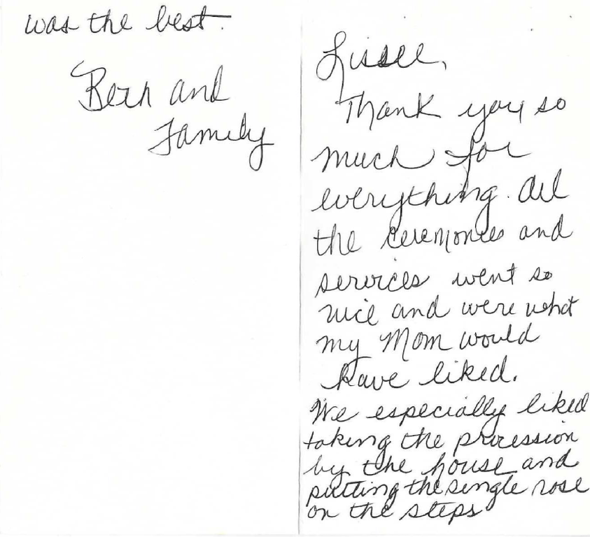 letter review sent to funeral home