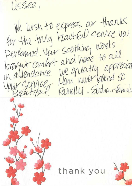 letter review sent to funeral home