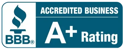 BBB Accredited Business logo on a teal background with a white flame icon and 