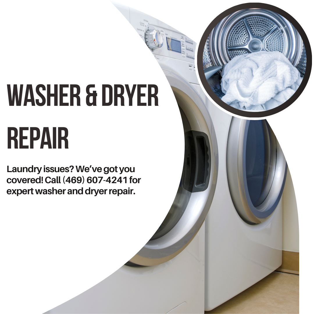 An ad for washer and dryer repair with a picture of a washer and dryer