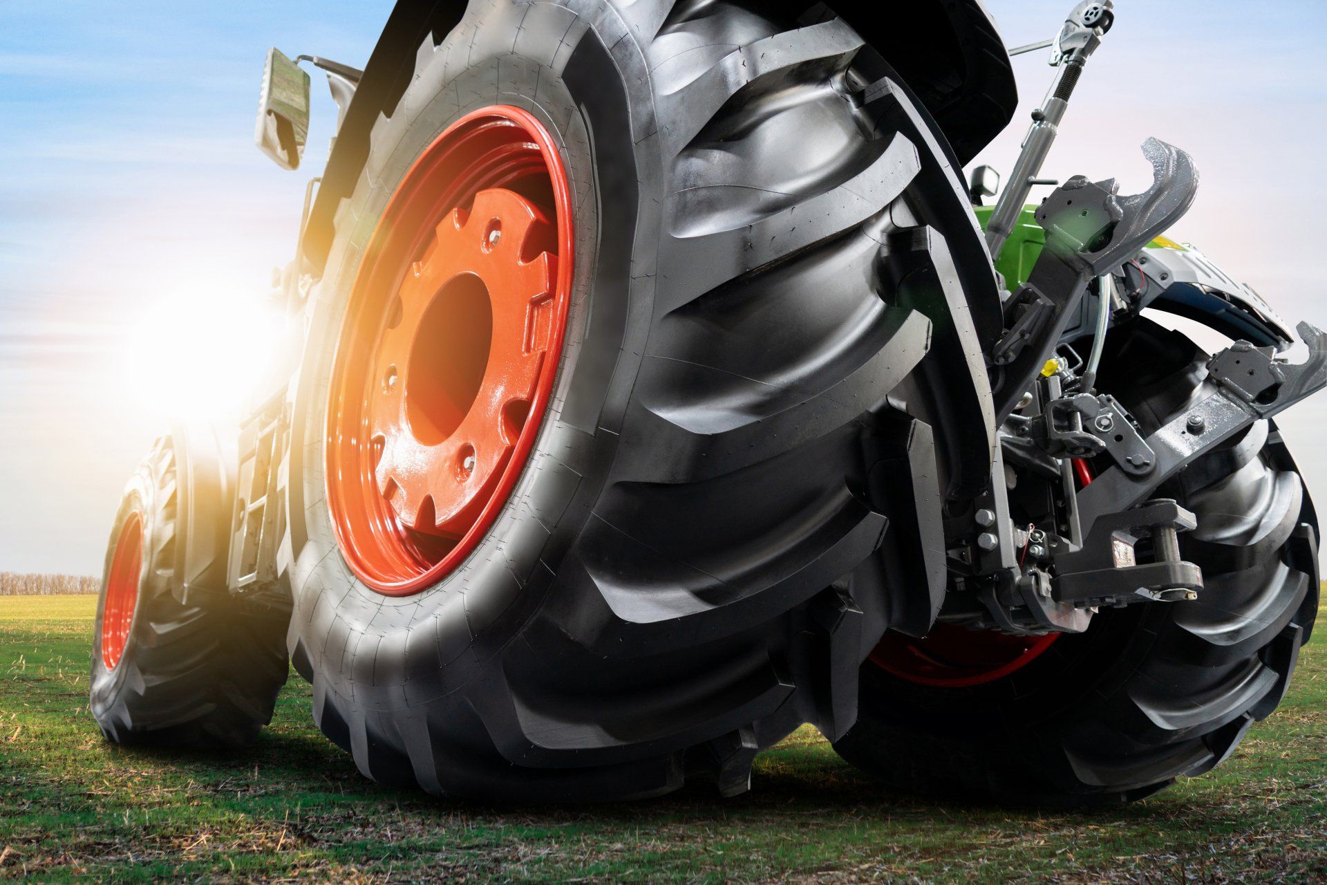 bottom view of tractor close up of wheels