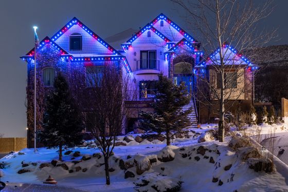 Home with Red, White, and Blue Lights