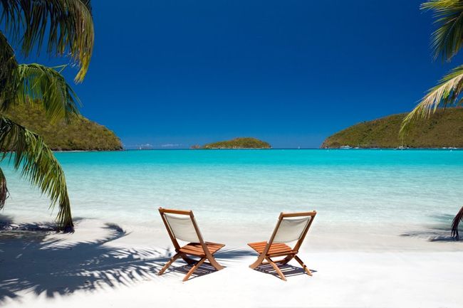 chairs between palm trees at the Virgin Island's beach